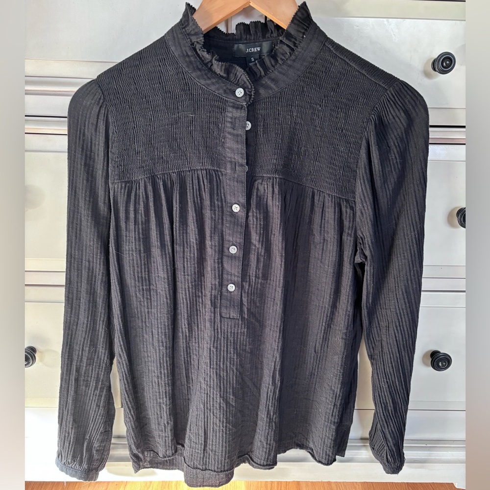 JCrew black long sleeve soft gauze garden top peasant blouse.  Size Small.